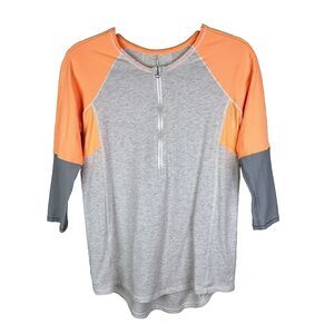 Lululemon Spincity Half Zip 3/4 Sleeve Athletic Top Short Gray Neon Orange XS S